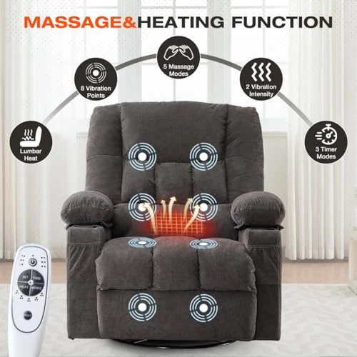 Swivel Recliner Chair with Vibration Massage and Lumbar Heat — Massage Chairs, MAHOMICO