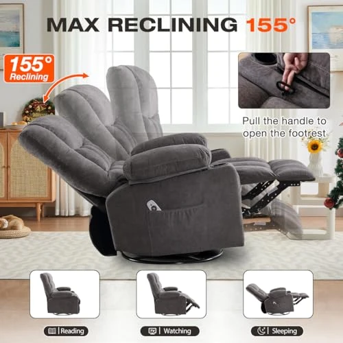 Swivel Recliner Chair with Vibration Massage and Lumbar Heat — Massage Chairs, MAHOMICO