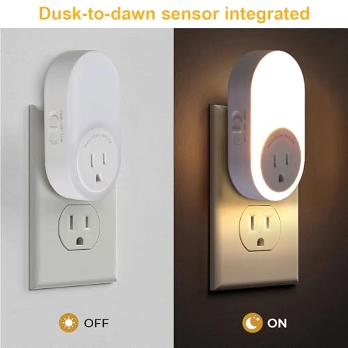 Night Lights Plug Into Wall with Dusk to Dawn Sensor and Power Outlet, Dawnrise