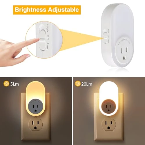Night Lights Plug Into Wall with Dusk to Dawn Sensor and Power Outlet, Dawnrise