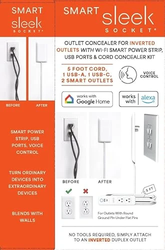 Universal Outlet Concealer with Wi-Fi Smart Power Strip — Smart Plug, Sleek Socket