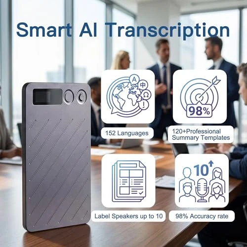 Voice Recorder with AI Transcription and Summarization — Translator Device, Generic