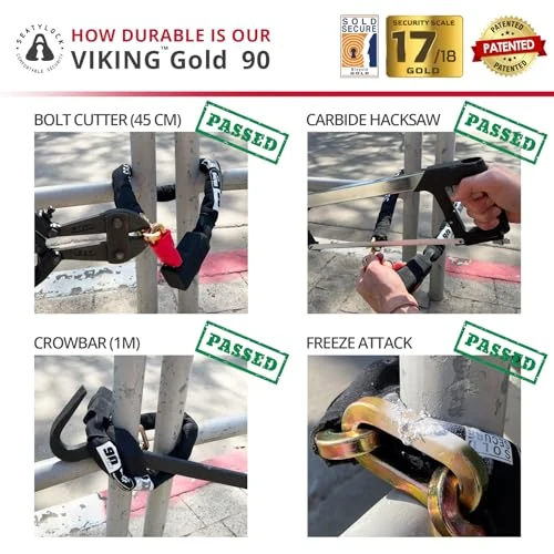 Bike Chain Lock with Key - Magnetic Patented Sold Secure Gold Rated - Heavy Duty Anti Theft - Smart Ultra Security..., Seatylock