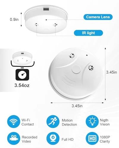 Camera Smoke Detector WiFi HD 1080P Cameras Wireless Small Nanny Cam for Home Surveillance Security Cam Indoor/Outdoor... — Security Camera, braosusner