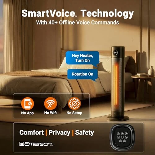 Tower Space Heater with Offline Voice Control, Emerson