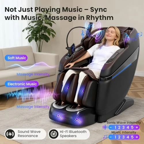 4D Music Rhythm Massage Chair Full Body with Zero Gravity, SL-Track Shiatsu Recliner, Knee Heating Blanket, AI Voice,... — Massage Gun, KTENTITO
