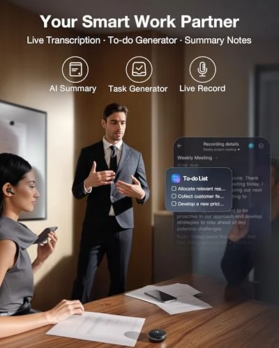 AI Voice Recorder Earbuds with Transcription and Noise Cancellation, VIAIM