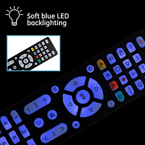 Blue Backlit Buttons Universal Remote Control, GE