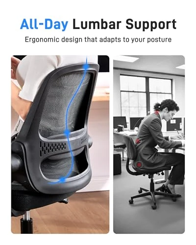 Ergonomic Mesh Office Chair with Flip-Up Arms — Desk Chairs, amseatec