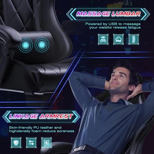 Gaming Chair with Footrest and Massage Lumbar Support — Smart Chairs, Shahoo