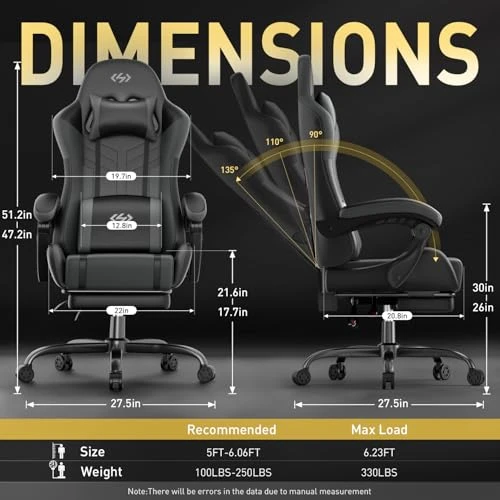 Ergonomic Gaming Chair with Lumbar Massage — Ergonomic Chair, HLDIRECT