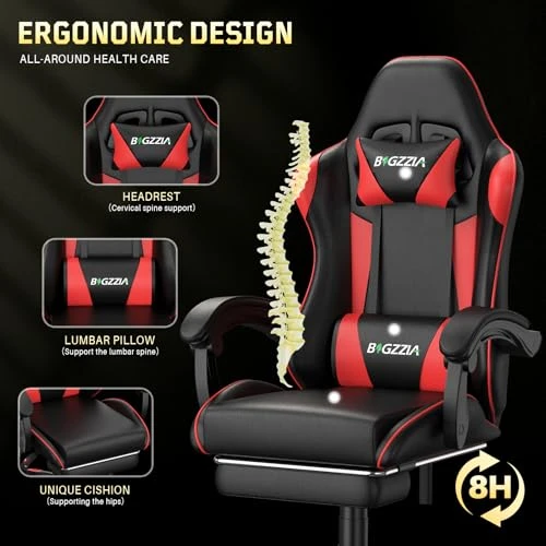 Gaming Chair with Footrest and Massage Lumbar Support — Ergonomic Chair, Bigzzia