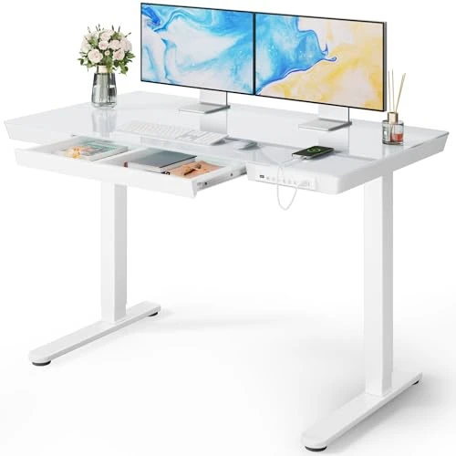 Glass Standing Desk with Drawer — Standing Desk, Marsail