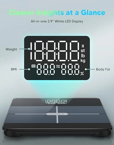 Smart Scale with BMI, Body Fat, Muscle Mass, Large LED Display, App Sync — Smart Scale, Arboleaf