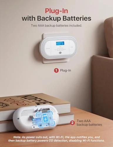 Wi-Fi Plug-in Carbon Monoxide Detector with AAA Battery Backup — Radon Detector, X-Sense