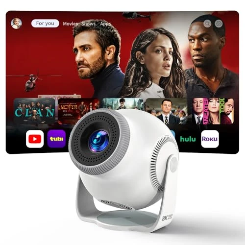 Smart Mini Projector with Android 14 OS, 1080P/4K/8K Video Decoding, WiFi 6 & Bluetooth 5.4, 270° Rotatable Stand, Auto... — Smart Projector, Trunera