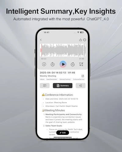 Voice Recorder with AI Transcription and Summarization — Translator Device, Powerextra Pro