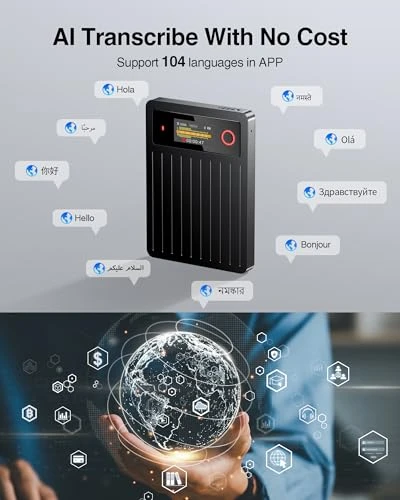 Voice Recorder with AI Transcription and Summarization — Translator Device, Powerextra Pro