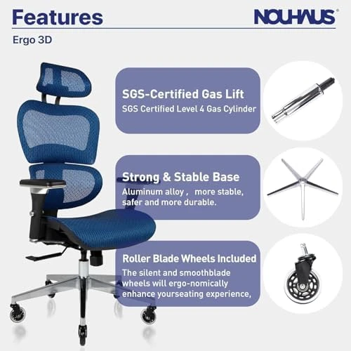 Ergonomic Office Chair with Lumbar Support, Adjustable Armrests, Headrest, and Wheels — Smart Chairs, Nouhaus