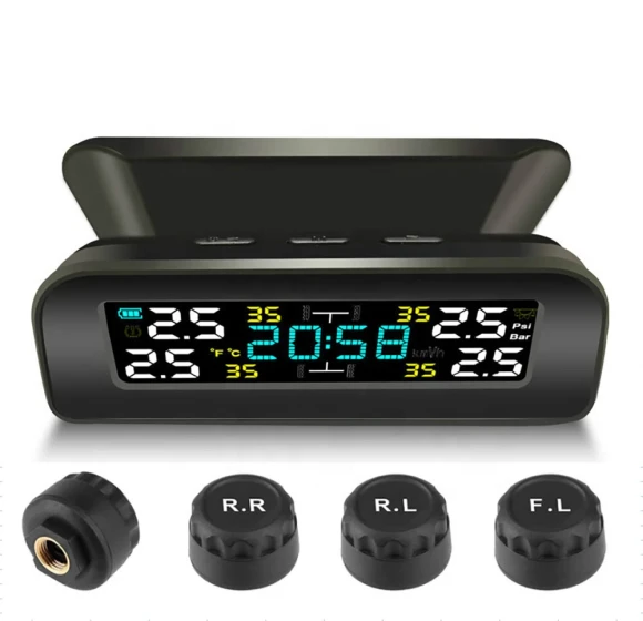 Solar Clock LCD Display Wireless Tire Pressure Monitoring System — TPMS