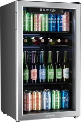 Mini Beverage Refrigerator with Glass Door - 120 Cans Capacity, hOmeLabs