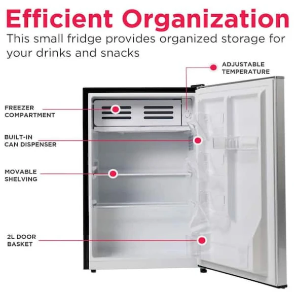 2.5 cu ft Compact Refrigerator with Freezer, Stainless Steel, Frigidaire