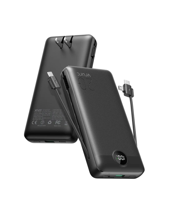 20000mAh Fast Charging Power Bank with Built-in Cables and Wall Plug — Power Bank, VRURC