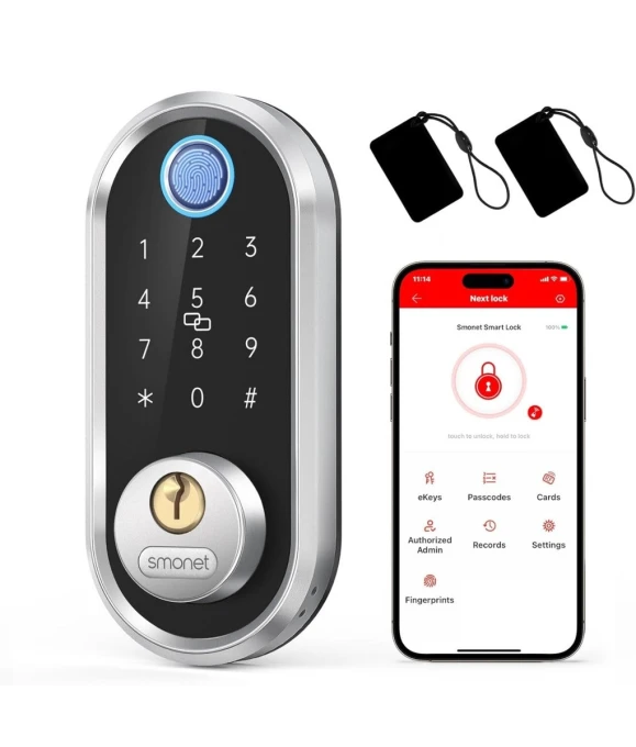 Fingerprint Electronic Deadbolt Door Lock with Keypad and Bluetooth — Smart Lock, SMONET