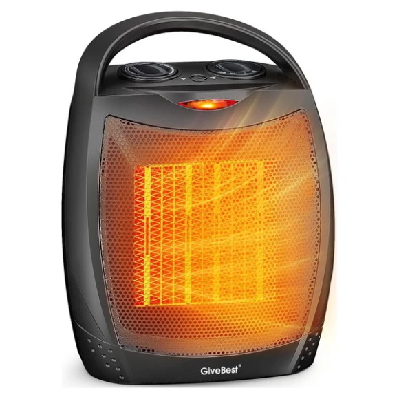 Portable Electric Space Heater with Thermostat, 1500W/750W, Fast Heating for Indoor Use, GiveBest