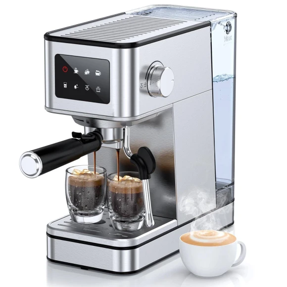 Compact Espresso Maker with Steam Milk Frother — Coffee Maker, QJA