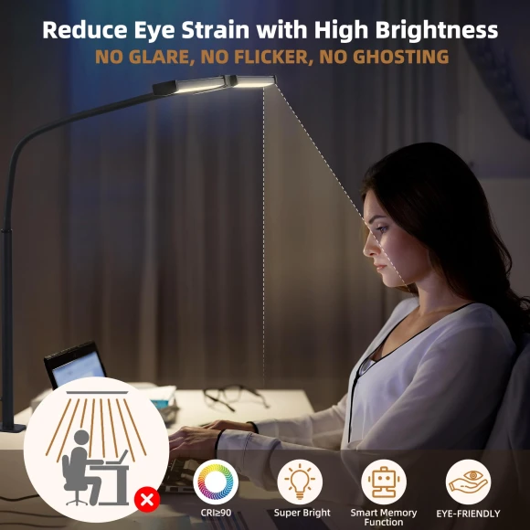 LED Desk Lamp with Clamp and Remote Control, Motumen
