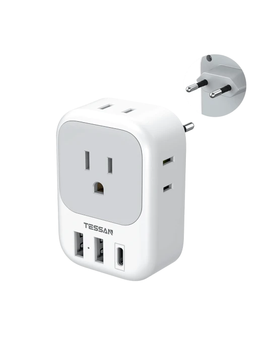 European Plug Adapter with USB C, TESSAN