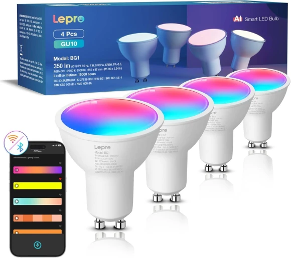 AI GU10 Smart Bulb - RGBCW Dimmable Color Changing LED Bulbs — Smart Light Bulb, Lepro