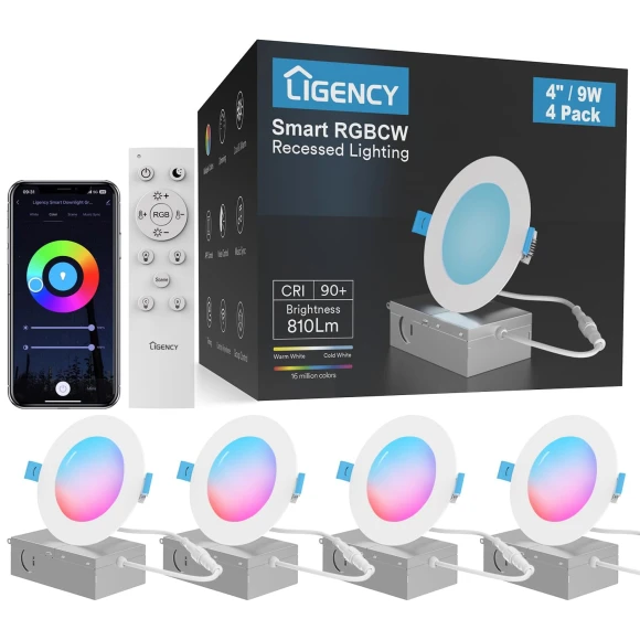 Ultra-Thin Wi-Fi LED Downlight RGBCW Color Changing Ceiling Light, Ligency
