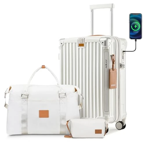 3 Piece Set Hardside Expandable Luggage with USB Charging Port and Cup Holder — Smart Luggage, Joyway