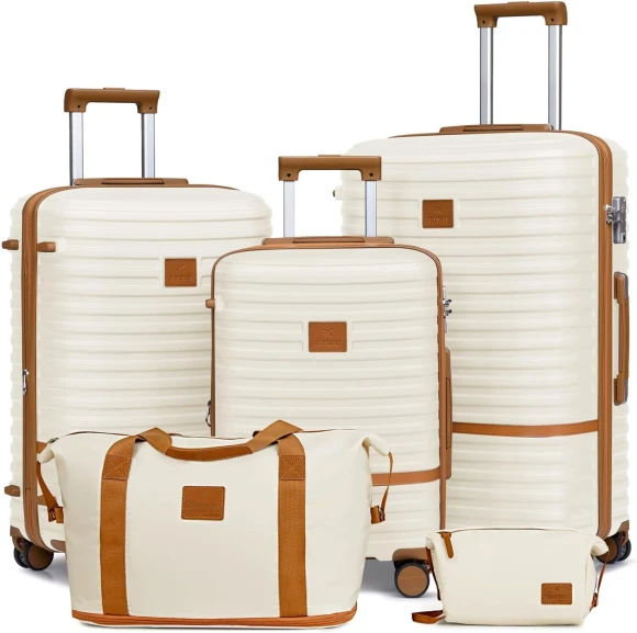 5 Piece Luggage Set with Cup Holder, Expandable Capacity, Includes Handbag, Anti Slip Wheels, Hook, Smart Carry On... — Smart Luggage, Joyway