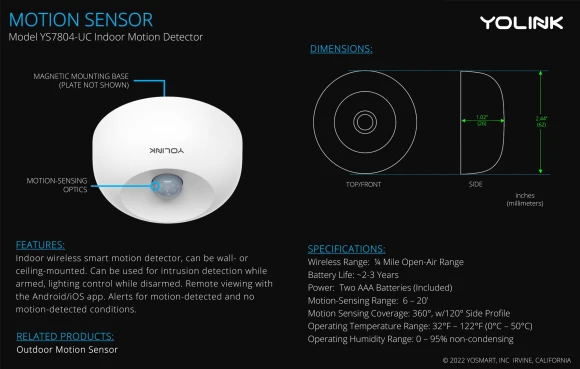 Wireless Smart Motion Detector, YoLink