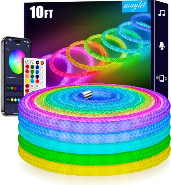 360 Degree Luminous Reticulate Weave Rope Lights, 10ft Addressable ICRGB LED Strip Lights — LED Strip Lights, maylit