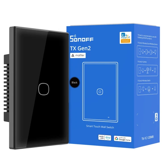Smart Wall Touch Switch, 3 Channels 120-Type Panel, 2.4GHz Wi-Fi, Neutral Required, Matter Compatible — Smart Switch, Sonoff