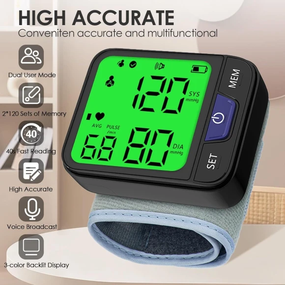 Wrist Blood Pressure Monitor with LED Display and Touch Screen — Blood Pressure Monitor, Double love