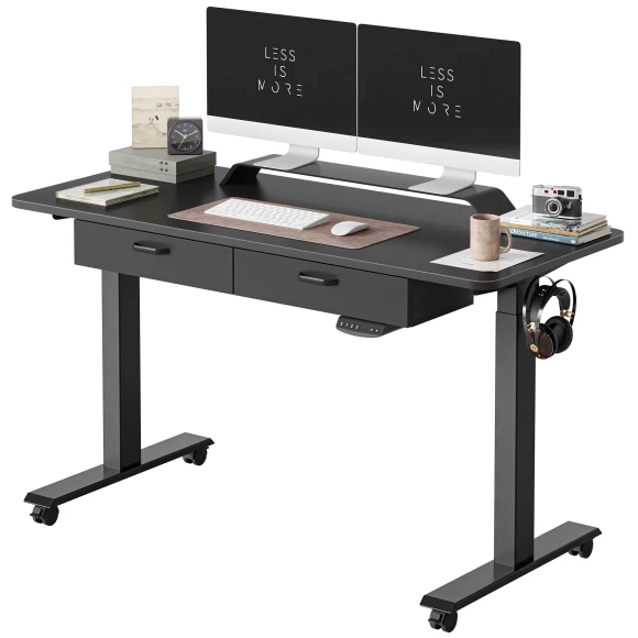48 x 24 Inch Height Adjustable Electric Standing Desk with Double Drawer — Standing Desk, FEZIBO