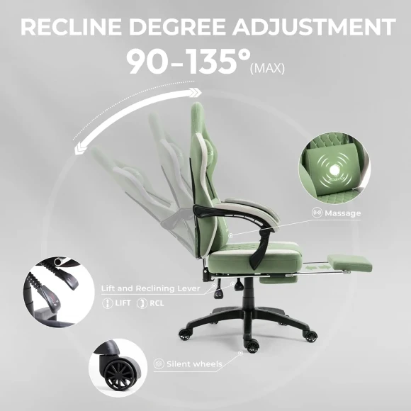 Breathable Fabric Gaming Chair with Gel Pad and Footrest — Smart Chairs, Dowinx