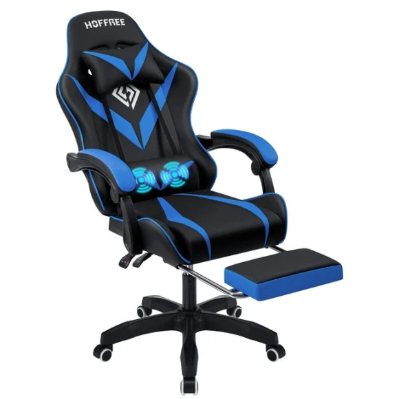 LED Gaming Chair with Speakers Massage Big and Tall Computer Chair with RGB Lights Bluetooth Game Chair with Footrest — Smart Chairs, HOFFREE