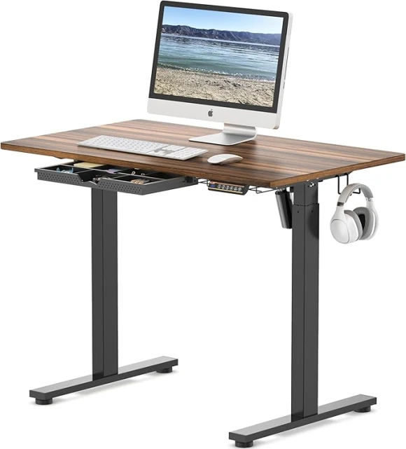 Mobile Electric Height Adjustable Sit to Stand Desk with Drawer, Hanging Hooks and Cable Management — Standing Desk, Visit the SHW Store