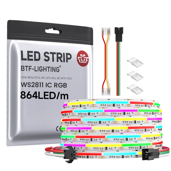IP66 RGB Addressable LED Strip - 864 LEDs/m, Color Chasing, 16.4ft — LED Strip Lights, BTF-LIGHTING