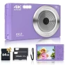Thumbnail Digital Camera for Teens, FHD 4K 44MP with 64GB SD Card and 16X Digital Zoom, Compact Point and Shoot Camera in Purple, SMARTKLIK