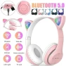 Flashing LED Cute Cat Ears Wireless Headphones, Junmaocun