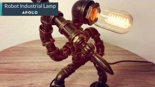Rustic Robot Industrial Pipe Lamp: Steampunk Style