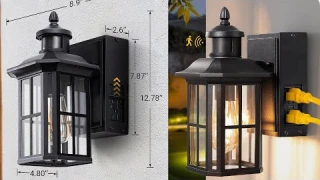 Porch Light Lantern Look with GFCI Outlet, Motion Sensor Outdoor Wall Dusk to Dawn Wall Mounted