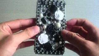 iPhone 4 (Black) Rose Heart Diamond Rhinestone Bling Hard C